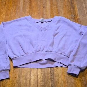 No Boundaries Women Medium Lavender V-Neck Crop Top Pullover‎ Sweatershirt
